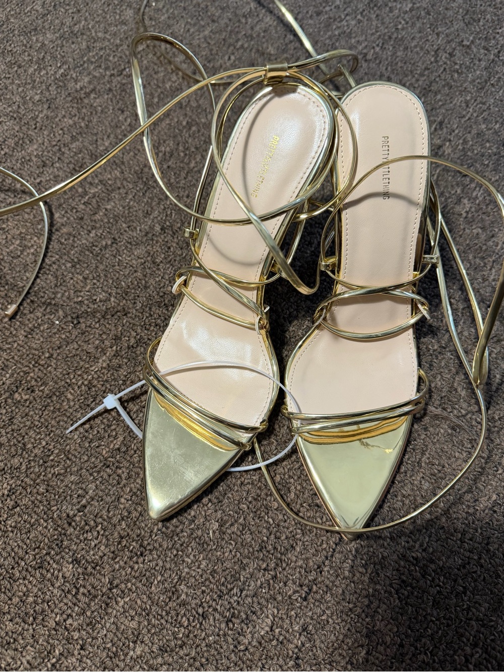 PrettyLittleThing Metallic Gold Lace-Up Pointed Toe Heels